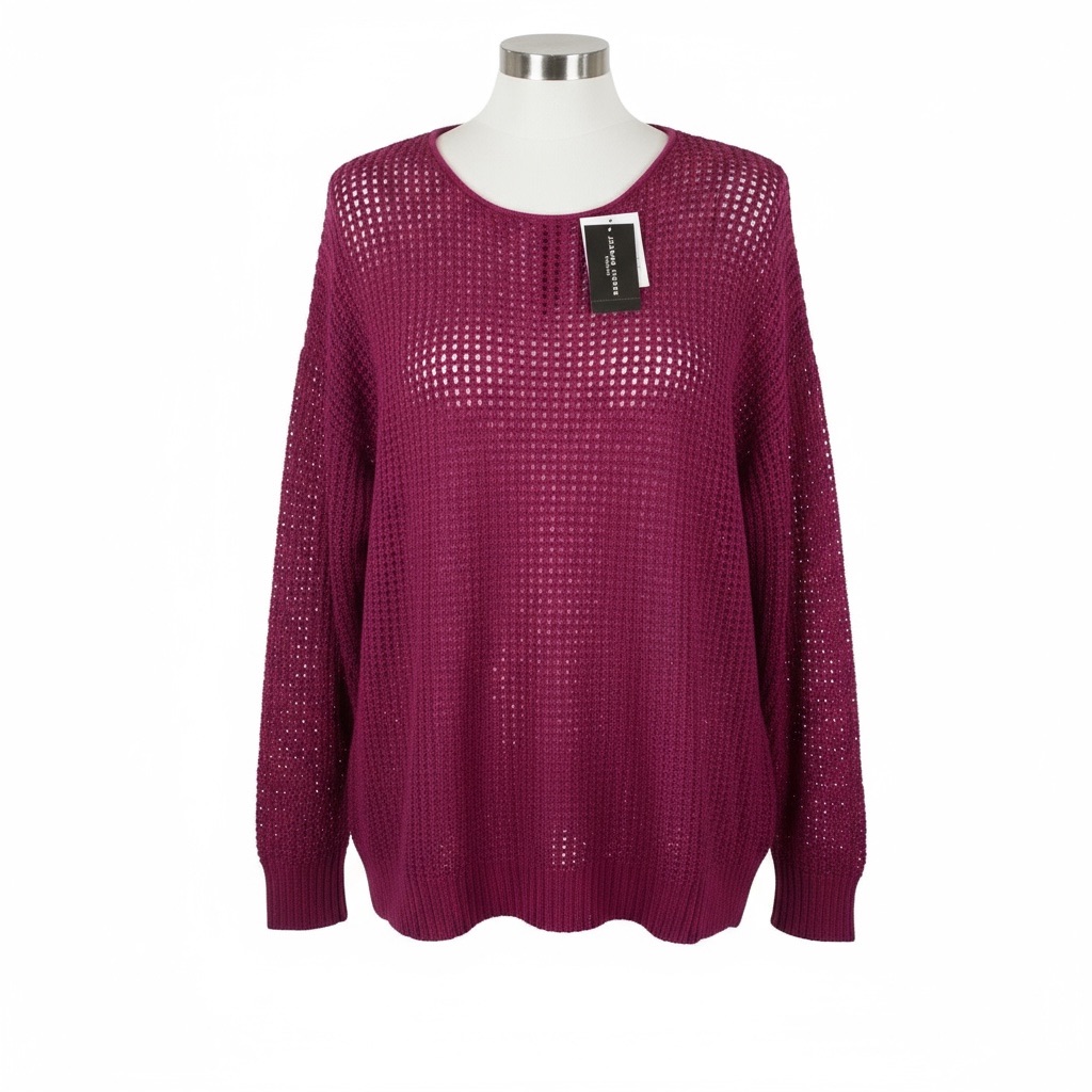 Nwt 1x Jeanne Pierre Crochet Sweater Fuchsia 100% Cotton Cute Zipper Detail